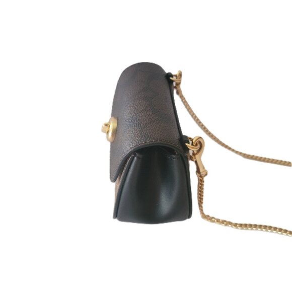 Coach CZ474 Turnlock Card Case Signature Blocking Chain Crossbody Walnut Tan - Picture 3 of 7